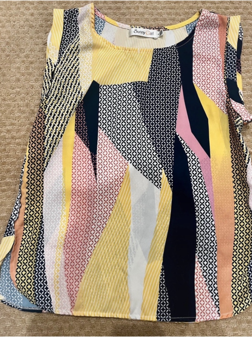Sunny Girl Geometric Colorblock Sleeveless Camisole - Yellow/Pink/Navy/Cream
